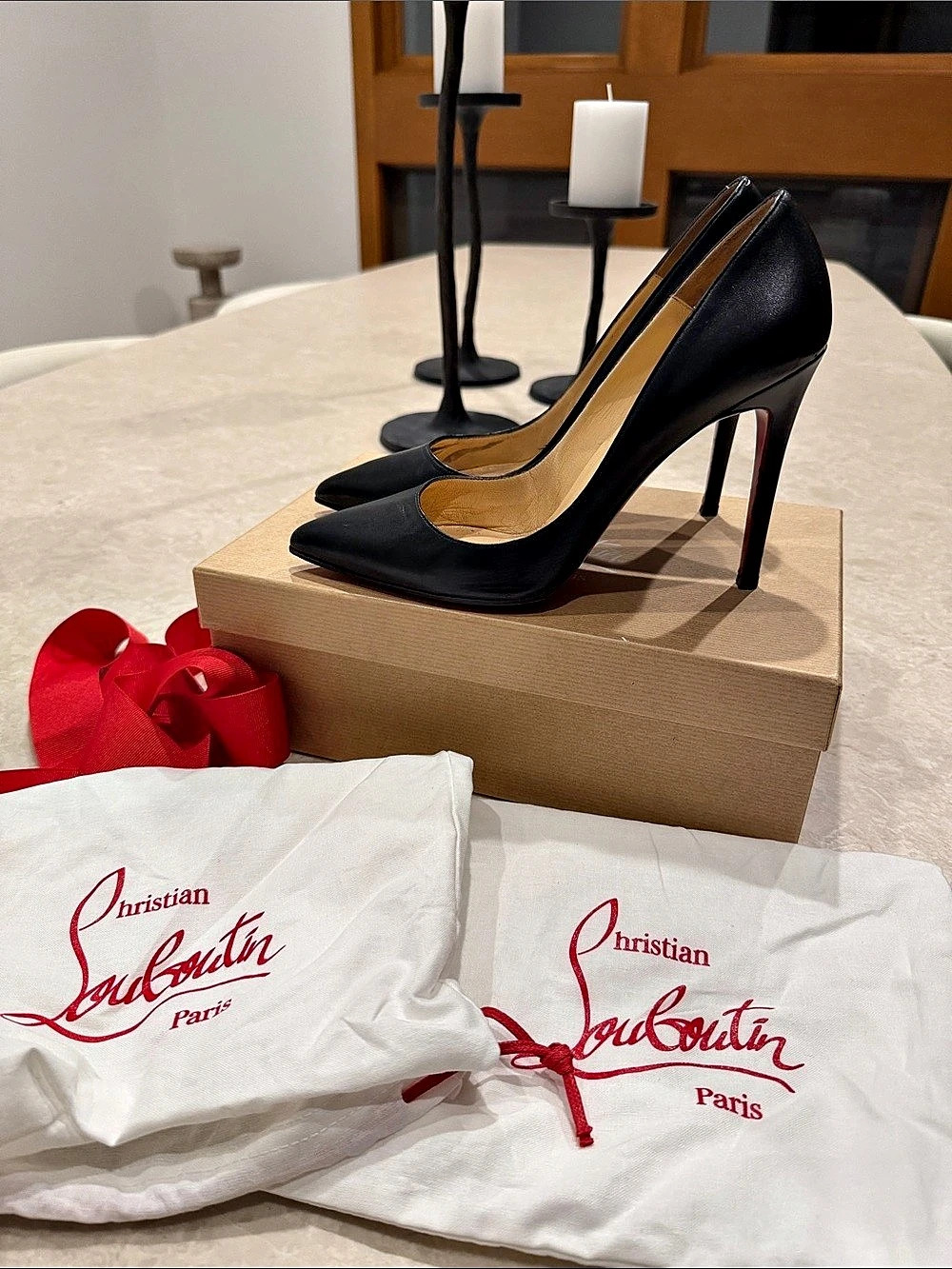 Christian Louboutin Kate 100mm Leather Pump Black & Red